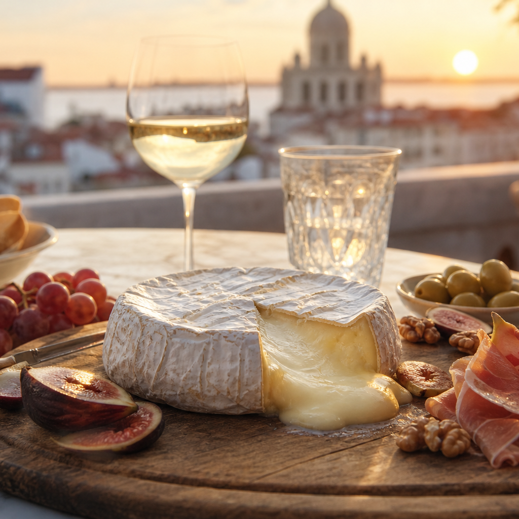 Gros plan sur la texture d'un fromage végétal fermenté montrant une croûte fleurie authentique et un cœur crémeux.
