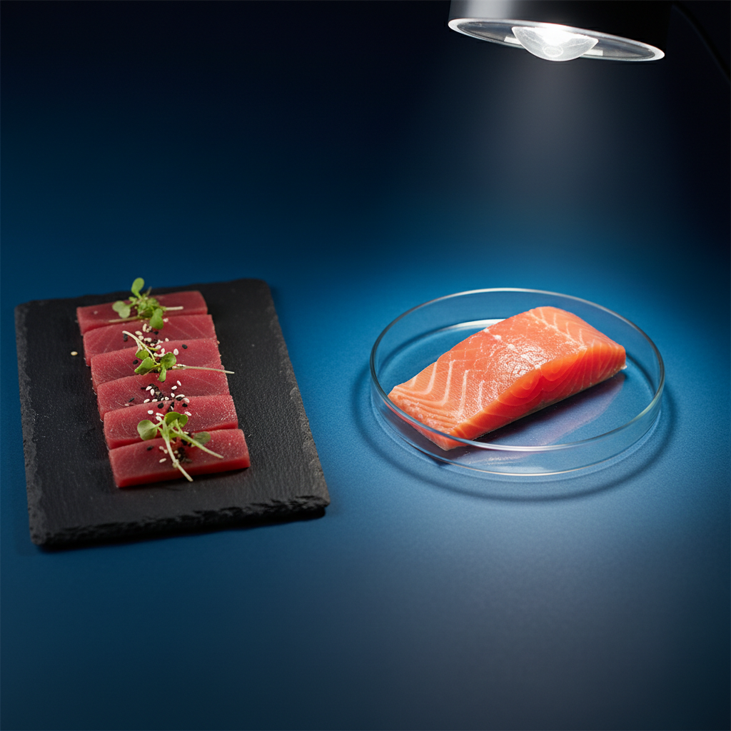 Tartar de atún vegetal de alta cocina presentado de forma artística, representando las alternativas éticas de la guía.