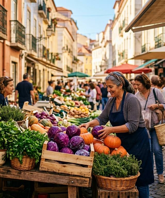 Mercado ao ar livre com vegetais frescos e sazonais representando o veganismo barato e acessível.