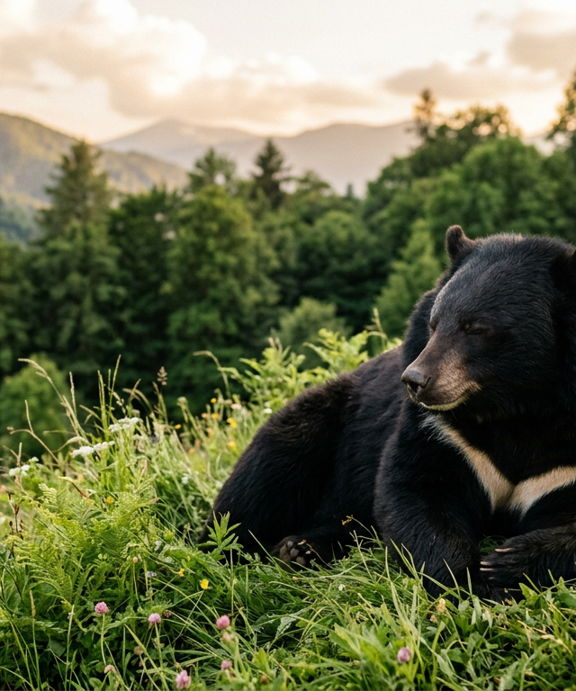 An Asiatic black bear resting in a lush sanctuary during the Vietnam bear bile farming phase-out.