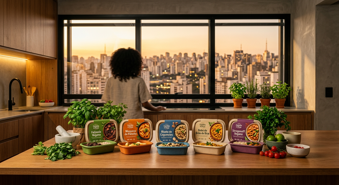 Contraste entre des légumineuses brutes colorées et un emballage industriel d'aliments végans ultra-transformés sous une lumière naturelle.