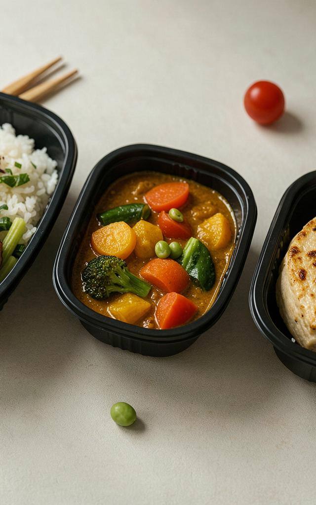 東京のコンビニで購入できるvegan弁当3品を並べた様子