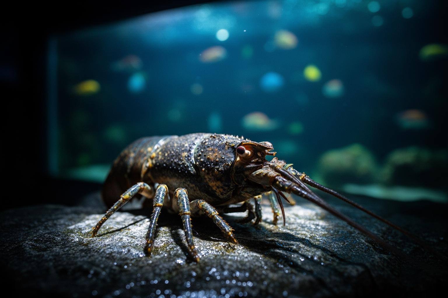 Nahaufnahme eines Hummers mit Fokus auf das zusammengesetzte Auge – Symbol für Krebs- und Hummer-Bewusstsein im UK-Gesetz 2026