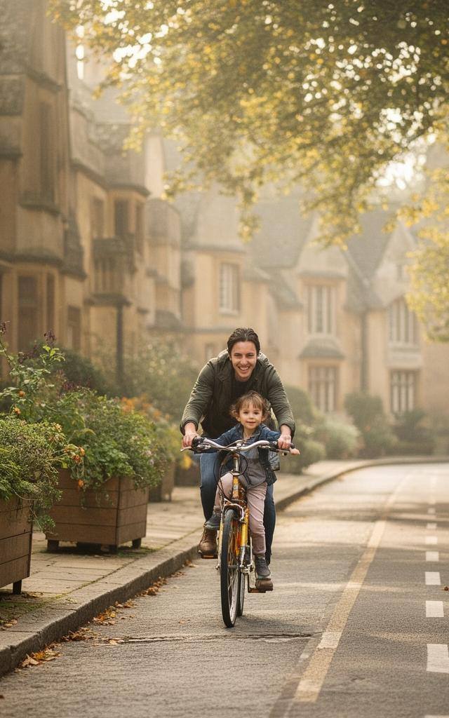 Oxford street with low traffic neighbourhood planters and a cyclist in morning light
