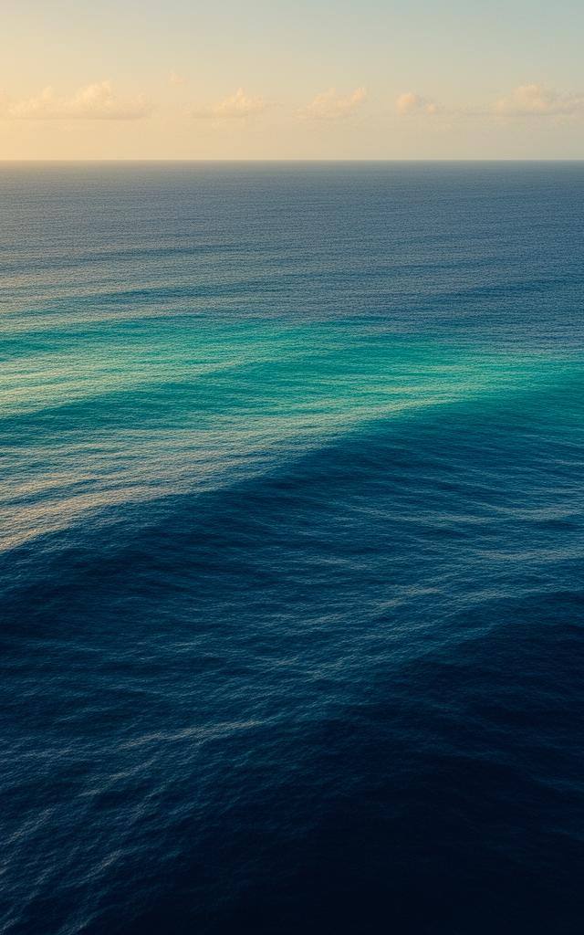 Océano azul profundo al amanecer, reflejando la esperanza del Tratado de Alta Mar BBNJ
