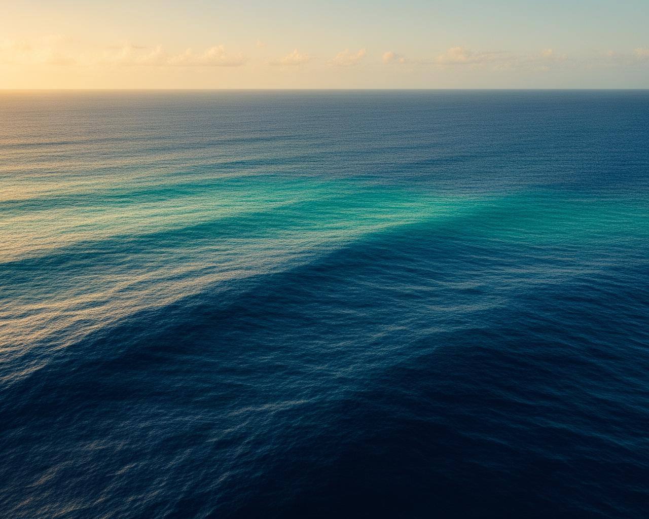 Océano azul profundo al amanecer, reflejando la esperanza del Tratado de Alta Mar BBNJ