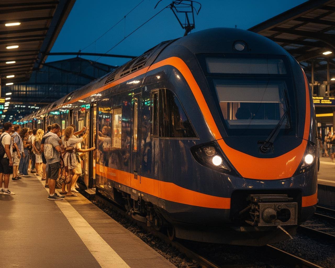 Ночной поезд European Sleeper Brussels-Berlin на станции в Брюсселе, август 2026