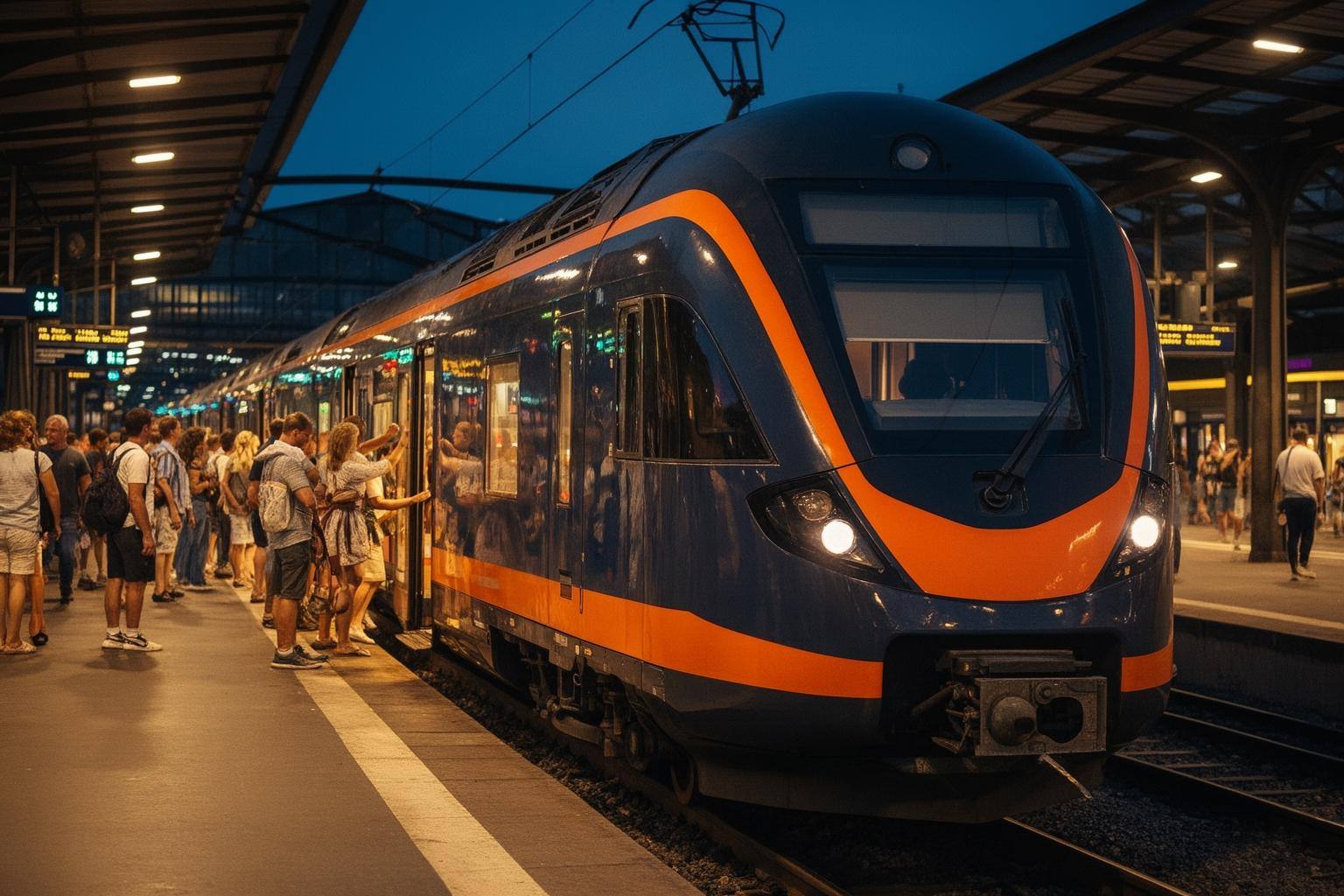 Ночной поезд European Sleeper Brussels-Berlin на станции в Брюсселе, август 2026