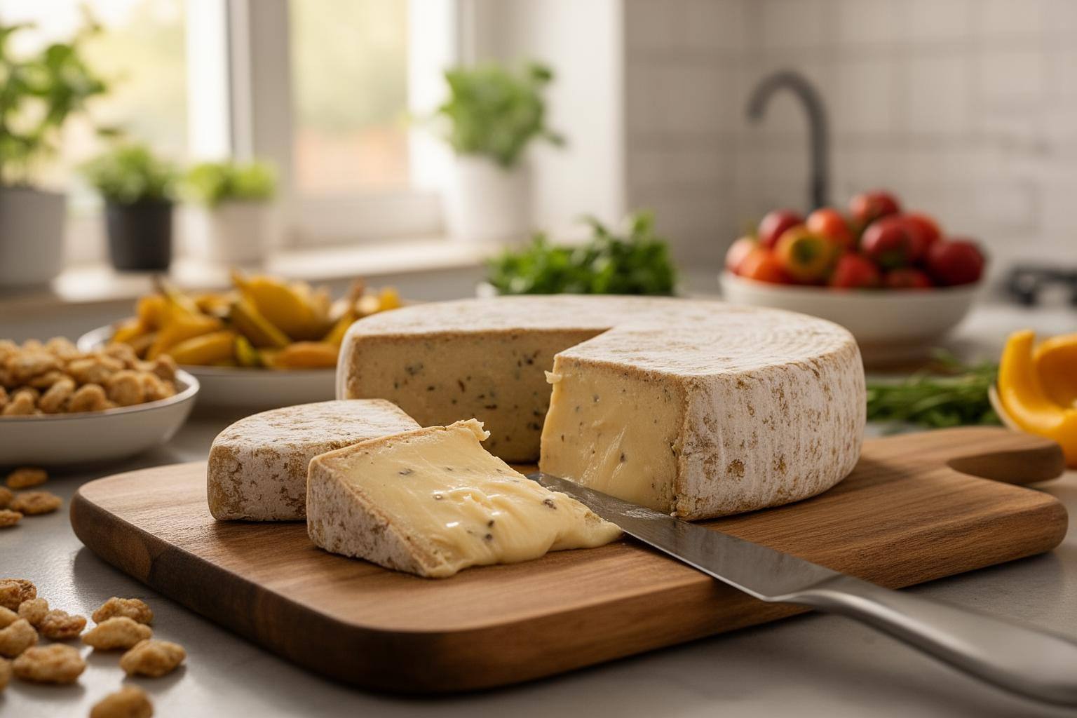 Tabla de quesos veganos de fermentación de precisión en cocina española