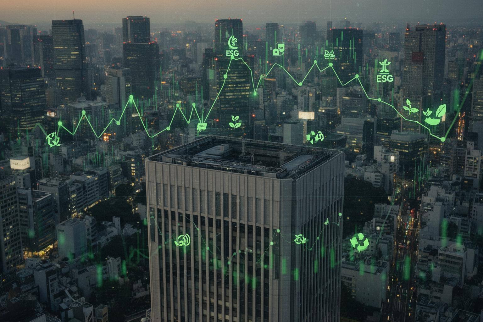 ネットゼロ資産運用連合離脱の影響を象徴する東京の金融街の夕景