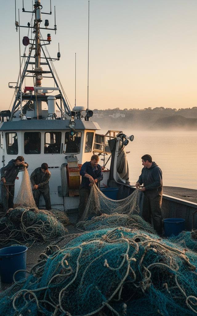 Navire de pêche français rentrant au port à l'aube, un symbole de la filière pêche face à la surpêche en France 2026
