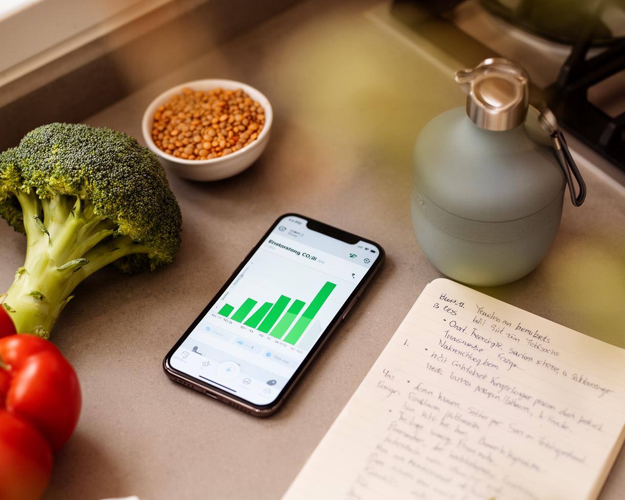 Vegan staples like lentils, rice, and vegetables on a table