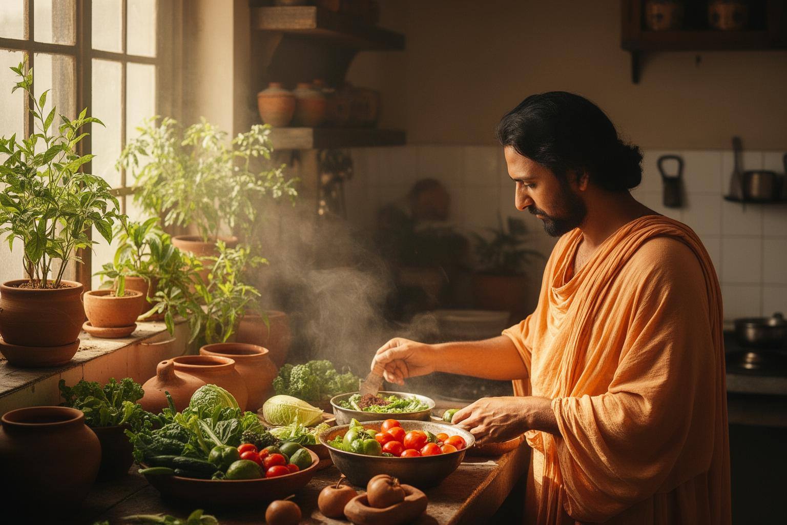 जैन आहार मिथक के विपरीत, रसोई में ताज़ी सब्जियों और दालों के साथ संतुलित शाकाहारी भोजन बनाता परिवार