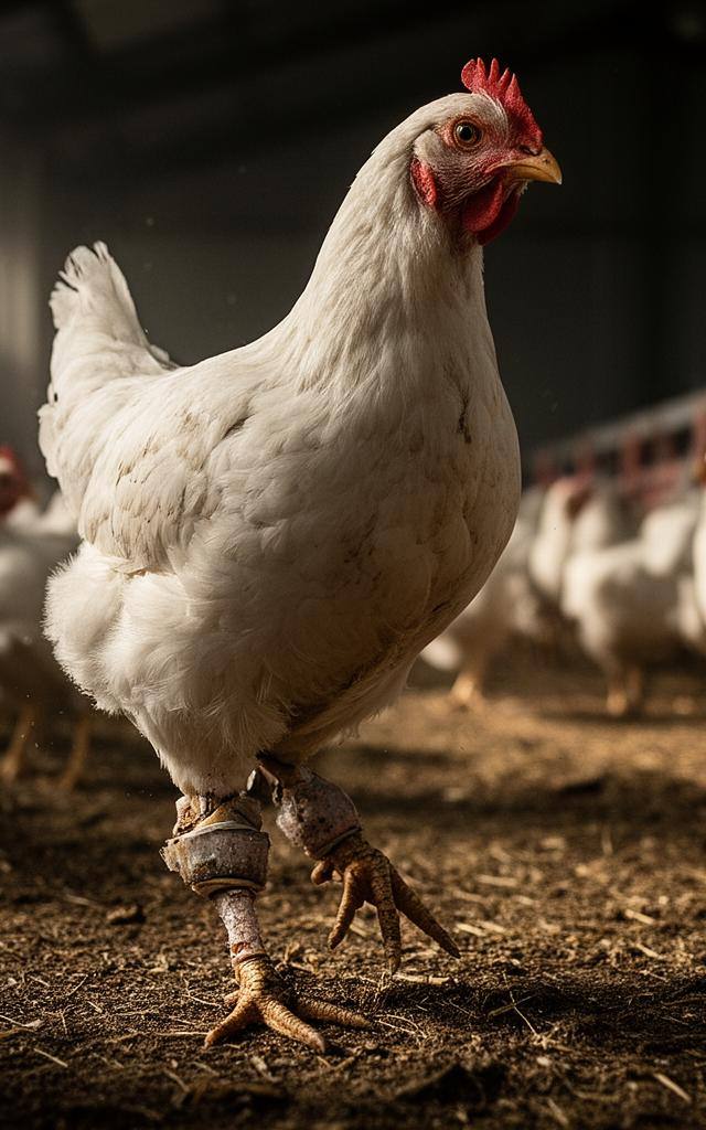 Frangos de crescimento rápido num aviário do Reino Unido no caso Frankenchicken