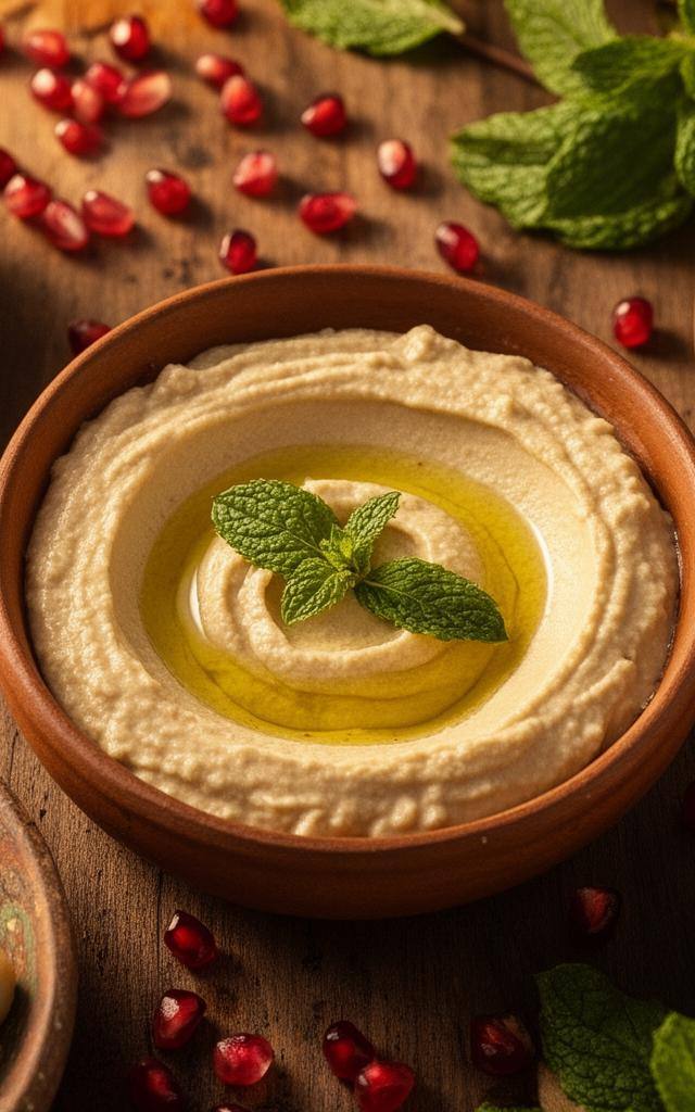 مائدة عربية فاخرة بأطباق نباتية الطابع متنوعة تشمل الحمص والخضار المشوية، تعكس التزام سوديكسو بالطعام الأخلاقي