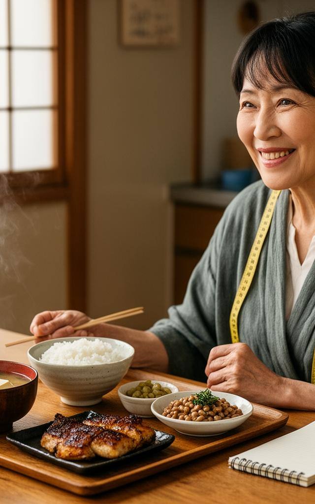 和食の朝食と大豆製品を使った植物性ダイエットのイメージで、GLP-1セマグルチド服用中の筋肉維持を表現