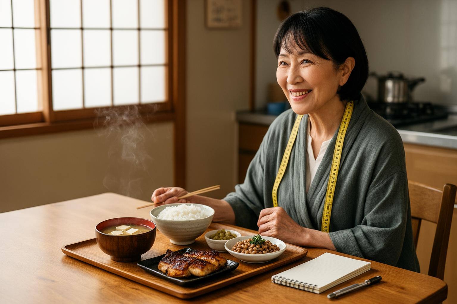 和食の朝食と大豆製品を使った植物性ダイエットのイメージで、GLP-1セマグルチド服用中の筋肉維持を表現