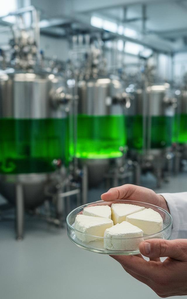 Moderne Fermentationsanlage mit Edelstahl-Bioreaktoren in Berlin – Präzisionsfermentation für Fleisch und Käse der Zukunft