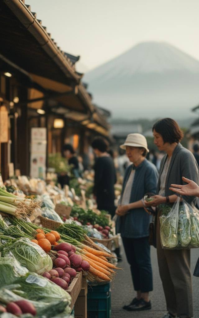 2026年の日本の市場でプラントベース食品を選ぶ人々、動物の意識を考慮した食生活の広がりを象徴