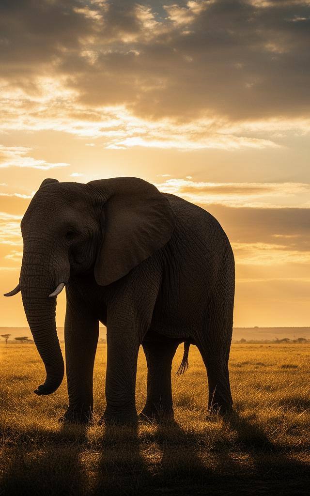 Éléphant d'Afrique dans la savane au coucher du soleil, symbole de la protection des espèces menacées