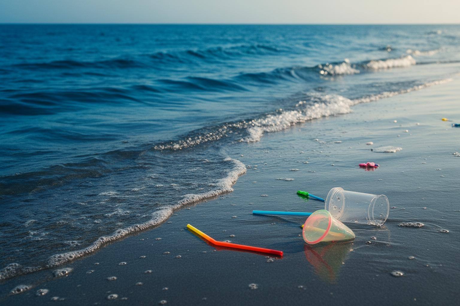 Pristine European beach with only a few stray plastic items, showing the EU plastic ban impact on seas.