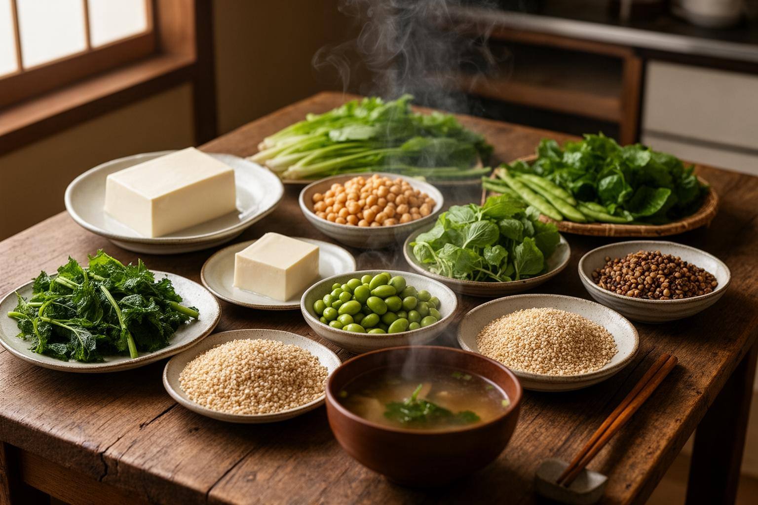 健康的な生活を送るためには、豆腐や豆類などのプラントベース食材を使った予算献立のイメージ