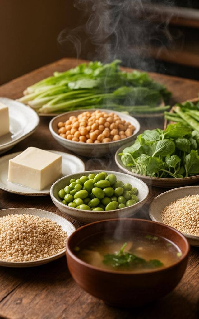 健康的な生活を送るためには、豆腐や豆類などのプラントベース食材を使った予算献立のイメージ