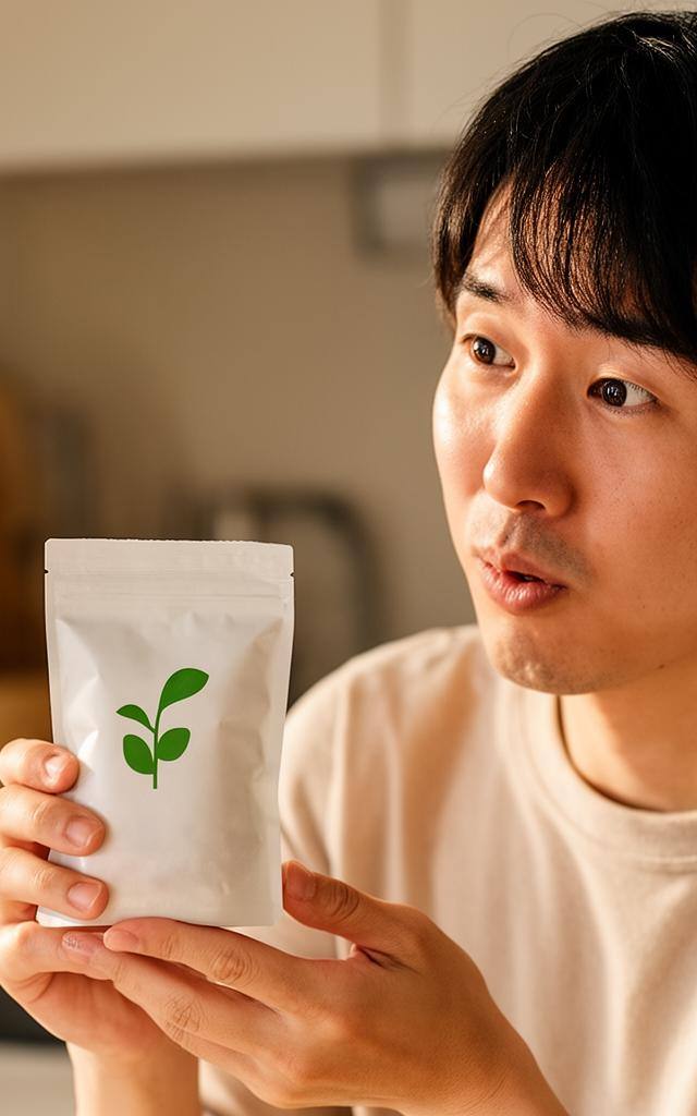 日本の消費者がフランスのヴィーガン商品の新しいラベル表示を確認している風景