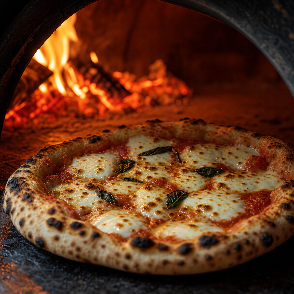 Pizza com queijo vegano derretido e dourado, demonstrando a funcionalidade da caseína produzida por fermentação.