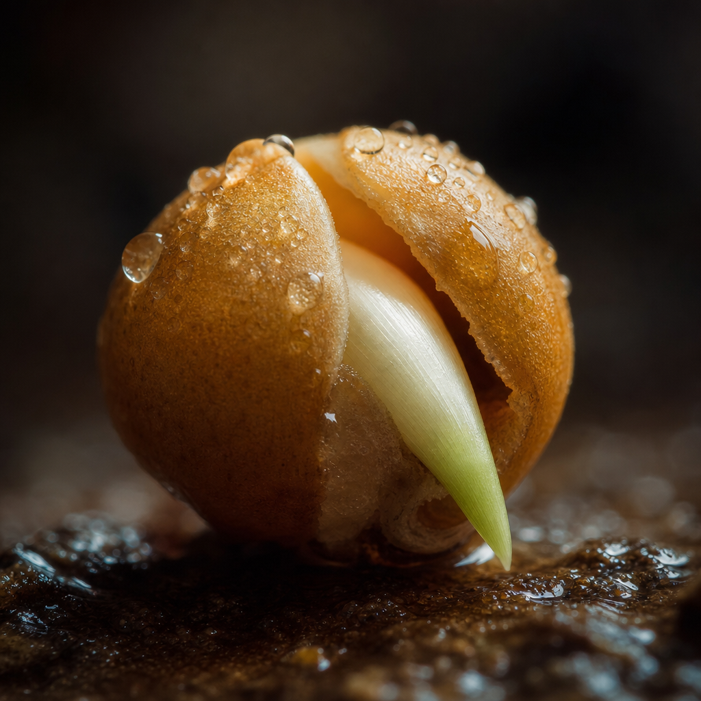 Macro shot of a germinating millet grain illustrating the biological process of sprouting for better nutrition.