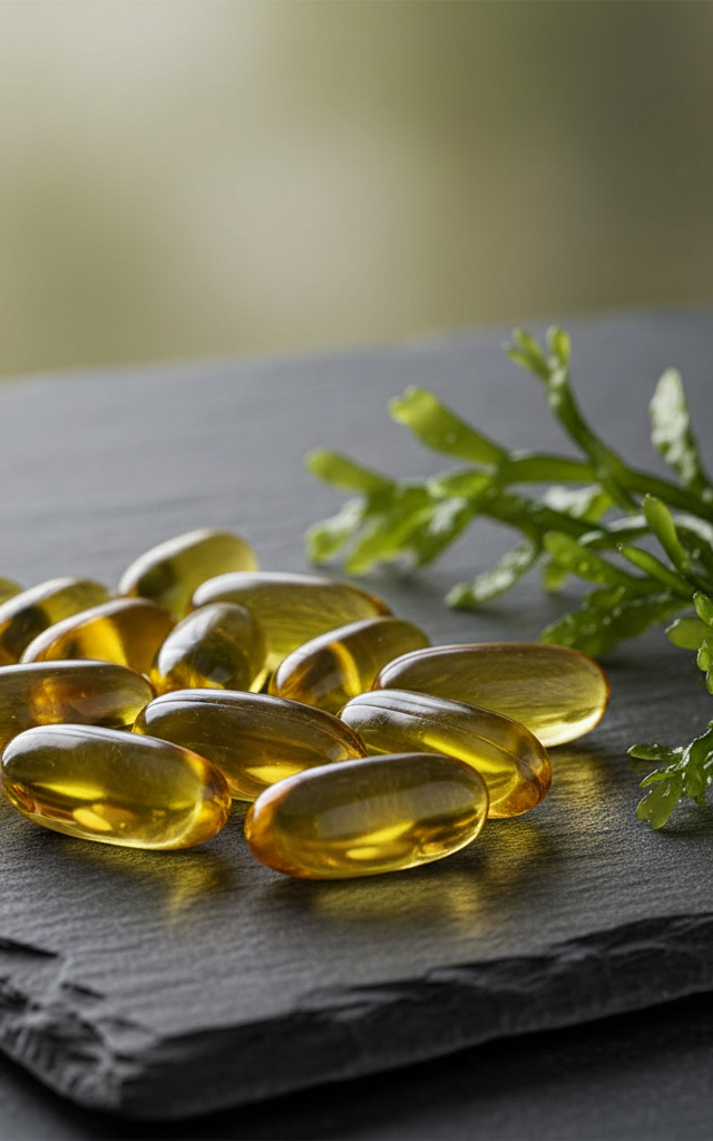 Laboratório moderno cultivando microalgas verdes em biorreatores de vidro para produção de suplementos veganos sustentáveis.