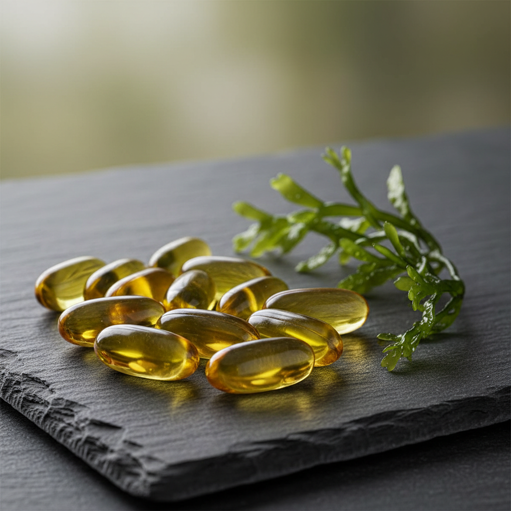 Laboratório moderno cultivando microalgas verdes em biorreatores de vidro para produção de suplementos veganos sustentáveis.