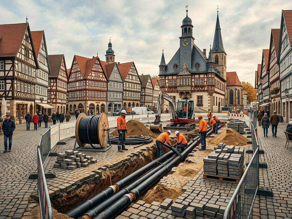 Baustelle zur kommunalen Wärmeplanung in einer deutschen Stadt zur Umsetzung nachhaltiger Infrastruktur.