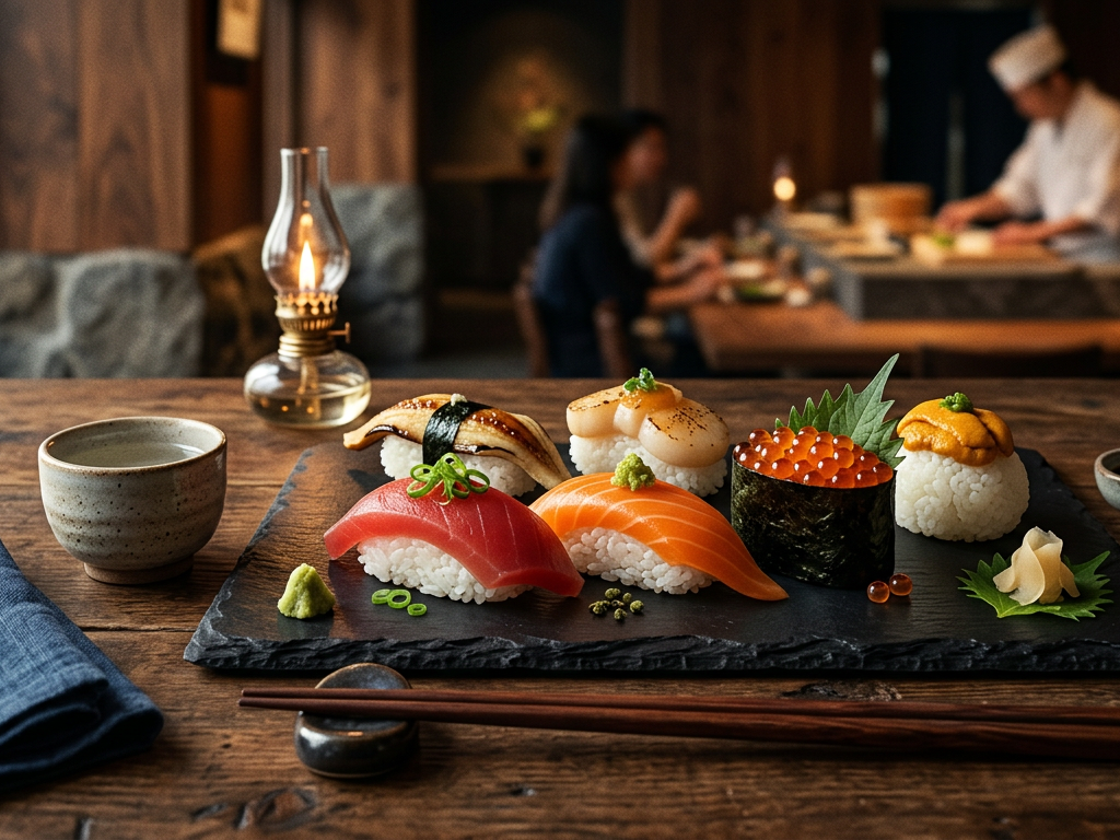 現代の日本でプラントベースの食事を楽しむ人々が集まるサステナブルなカフェの外観