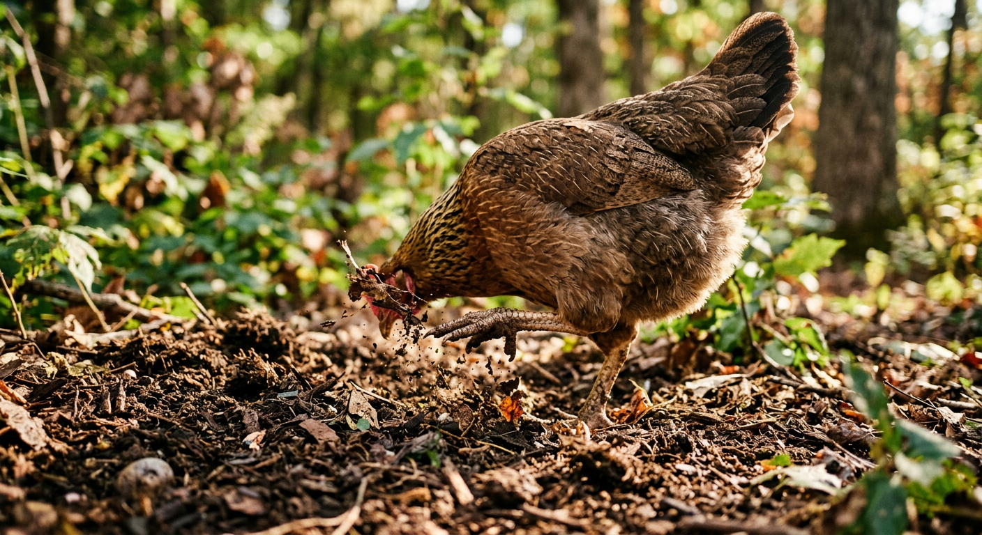 A close-up of a healthy hen in a sanctuary, highlighting the natural life after egg laying hens culled after one year.