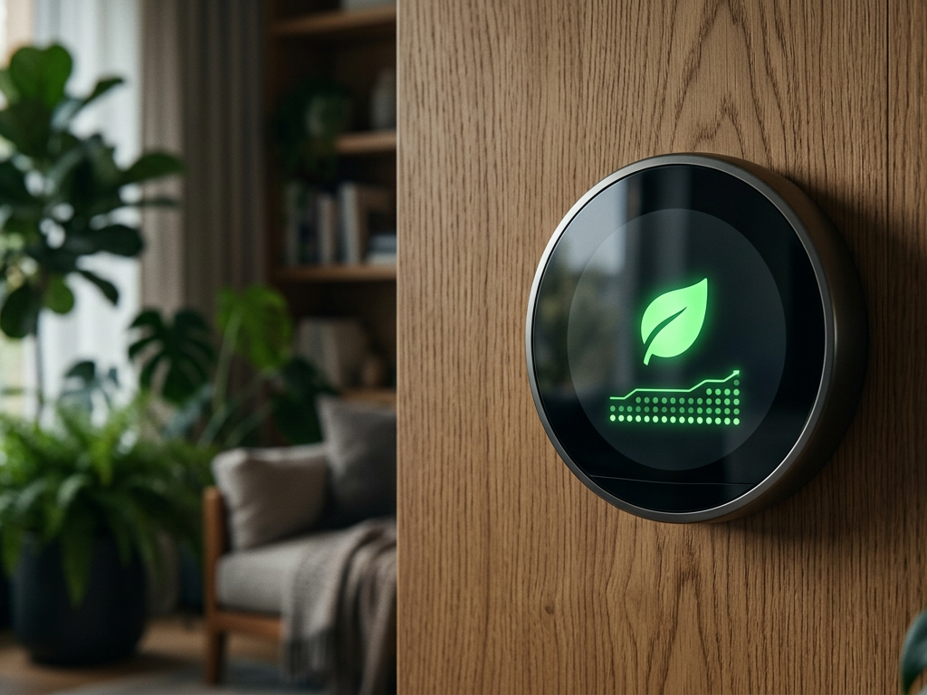 A smart thermostat showing energy savings as part of a comprehensive home energy upgrade strategy.