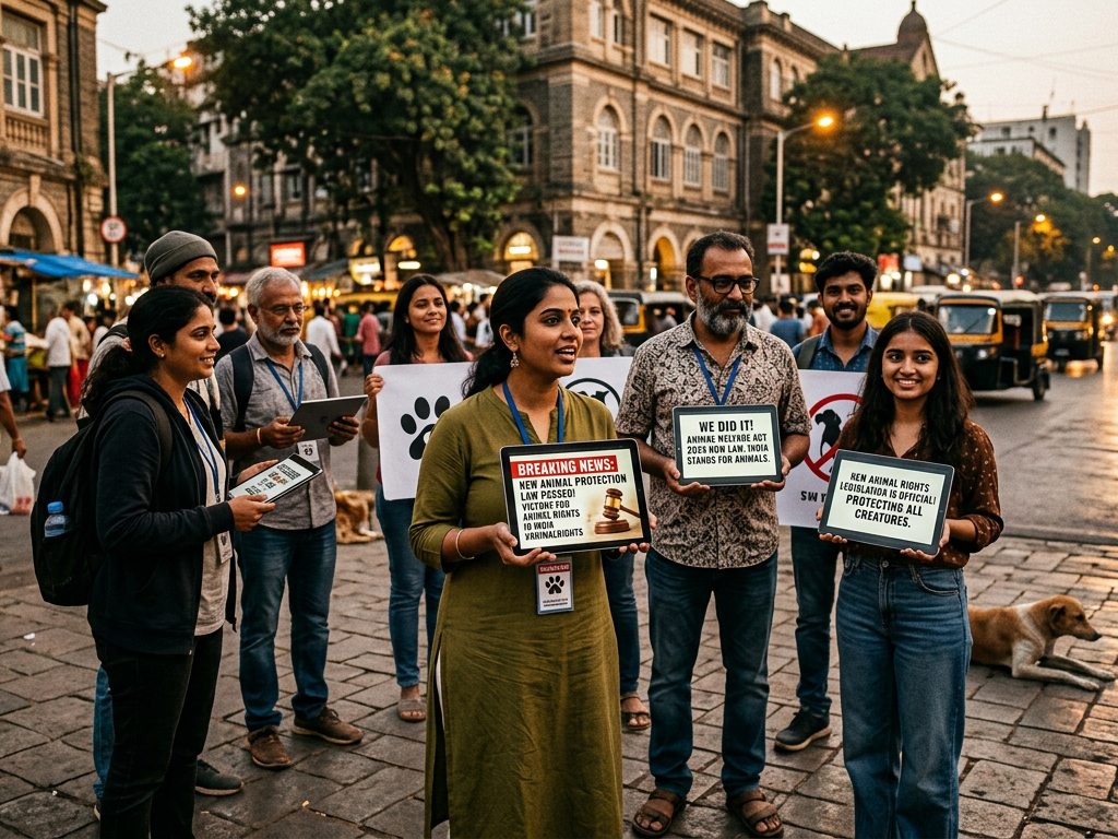 पशु अधिकारों के लिए जागरूक भारतीय नागरिक नए कानूनों के बारे में जानकारी साझा करते हुए।