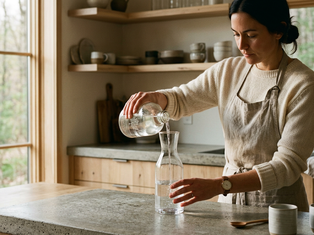 Eau d'érable du Québec versée dans un verre, représentant une boisson hydratante naturelle et locale.