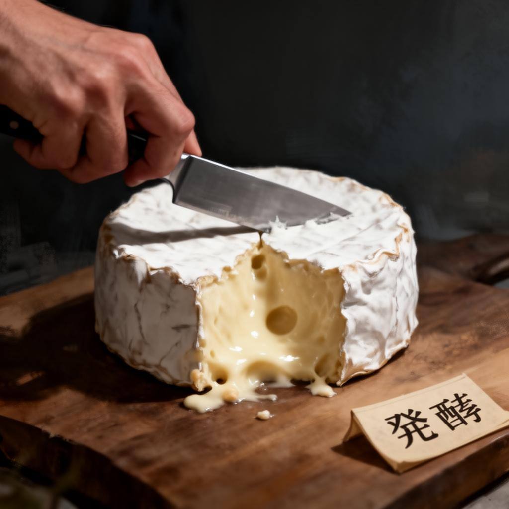 発酵大豆チーズをスライスするカットインシーン