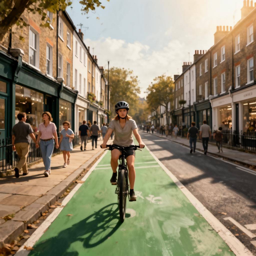 Protected cycle lane in a UK low-traffic neighbourhood with daily cyclists