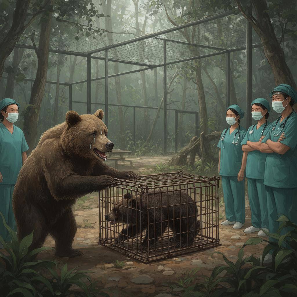 Momento de liberación de un oso en un santuario en Vietnam