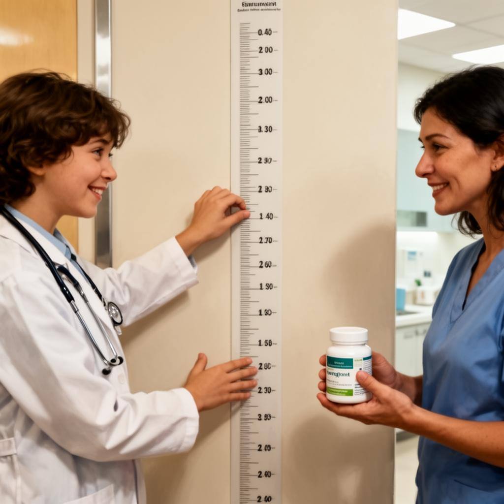 Pediatrician monitoring vegan child's growth in clinic