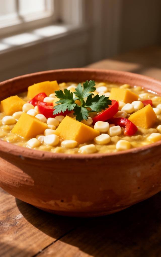 Guiso vegano argentino de lentejas con verduras en olla de barro