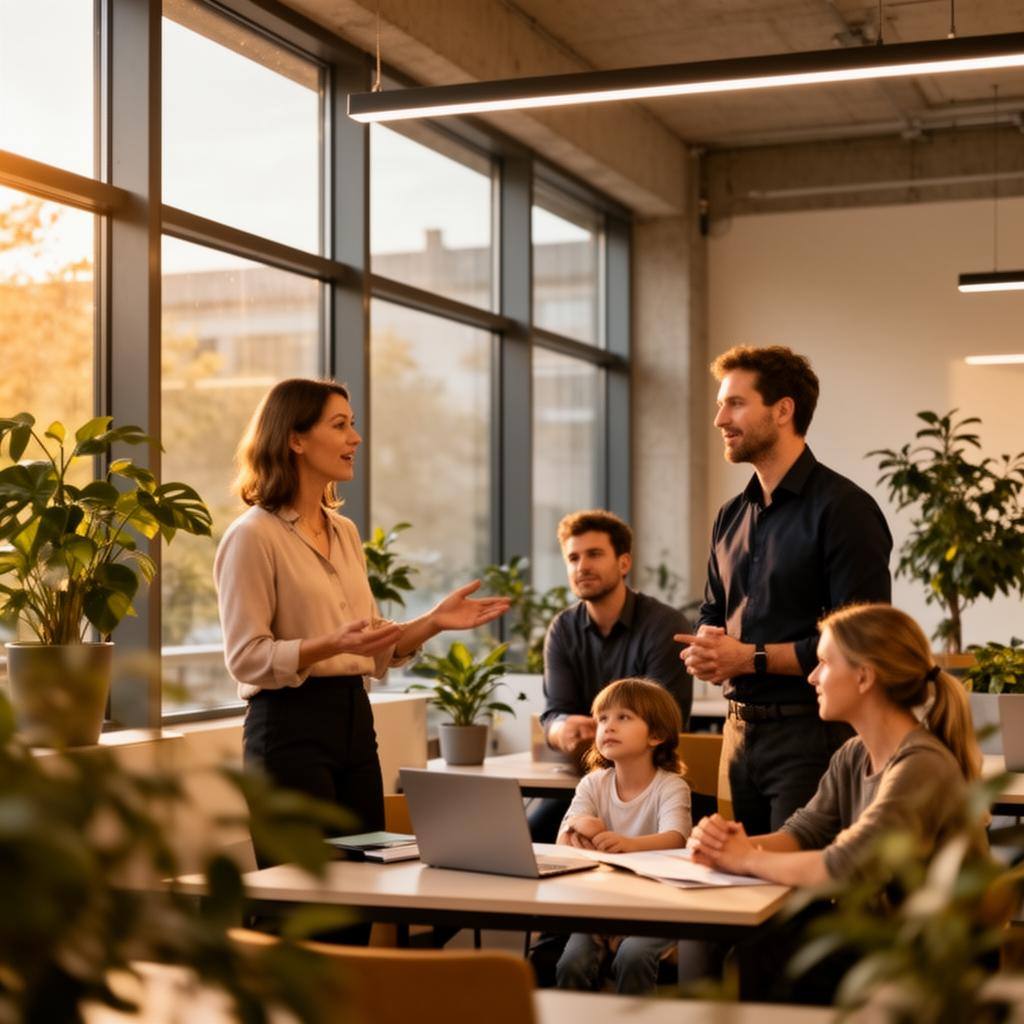 Beratungsgespräch in der Klimaschutzagentur Mannheim mit Familie und Energieberaterin.