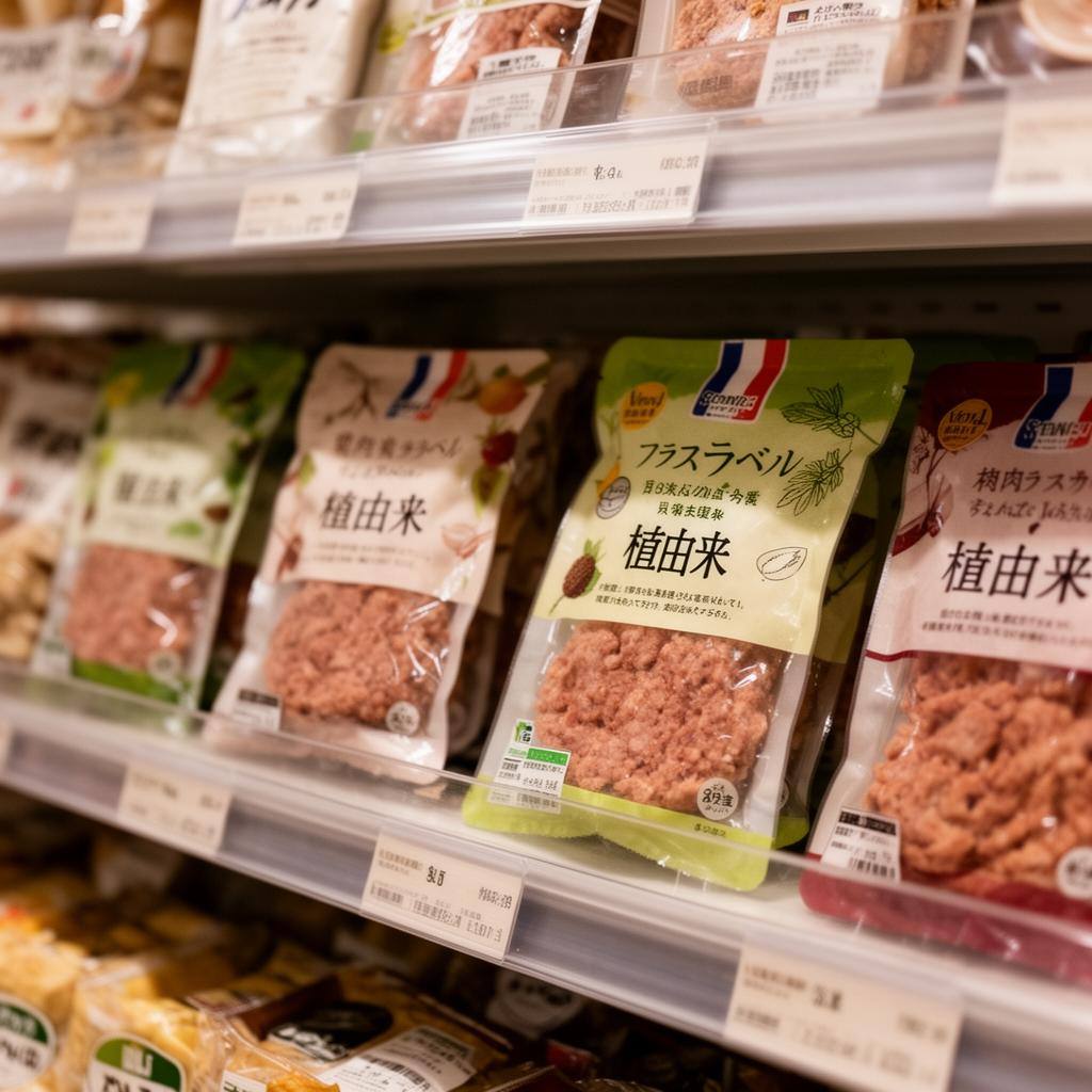 日本のスーパーの棚に並ぶフランス産ヴィーガン製品の新表示